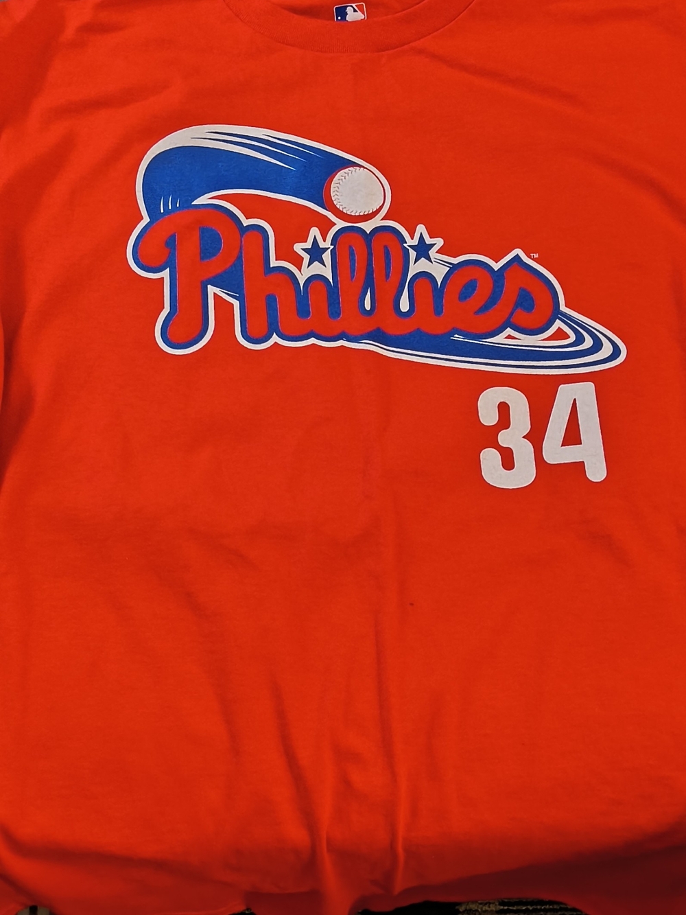 Genuine Merchandise Phillies Red Graphic Tee with Blue Logo and White #34